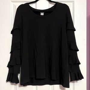 NEVER WORN Chico’s Black Tier Ruffled Long Sleeve Knit Top (Black)